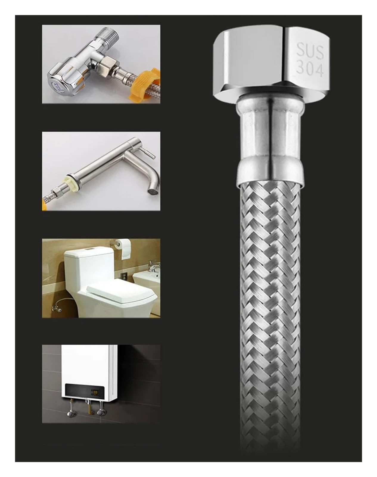 Tuyau tressé en acier inoxydable, chauffe-eau domestique, lavabo de toilette, robinet, tuyau d'entrée d'eau, Tubes d'extension G1/2 femelle X G1/2 mâle(150cm)