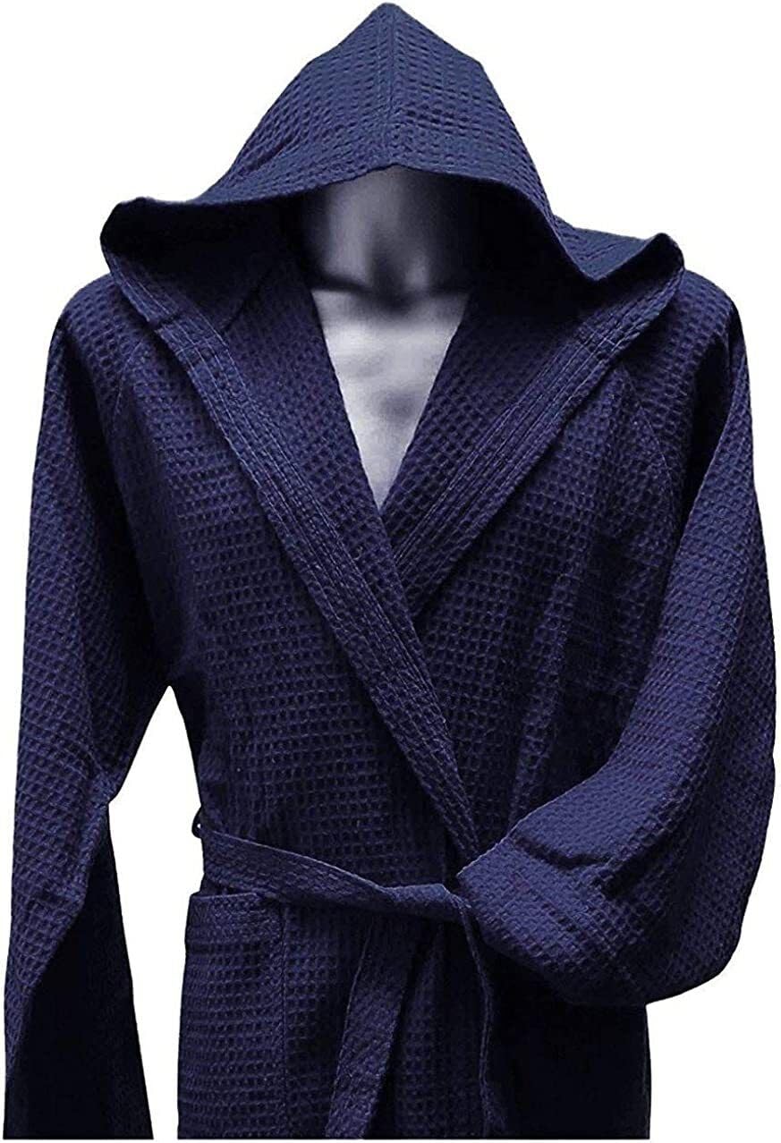 Corredocasa Accappatoio Unisex Uomo/Donna Modello in Nido d'Ape - Cappuccio e Cintura - 100% Cotone - Super Assorbenza Tinta Unita Antiumidità (IT, Testo, M, Regular, Regular, Blu)