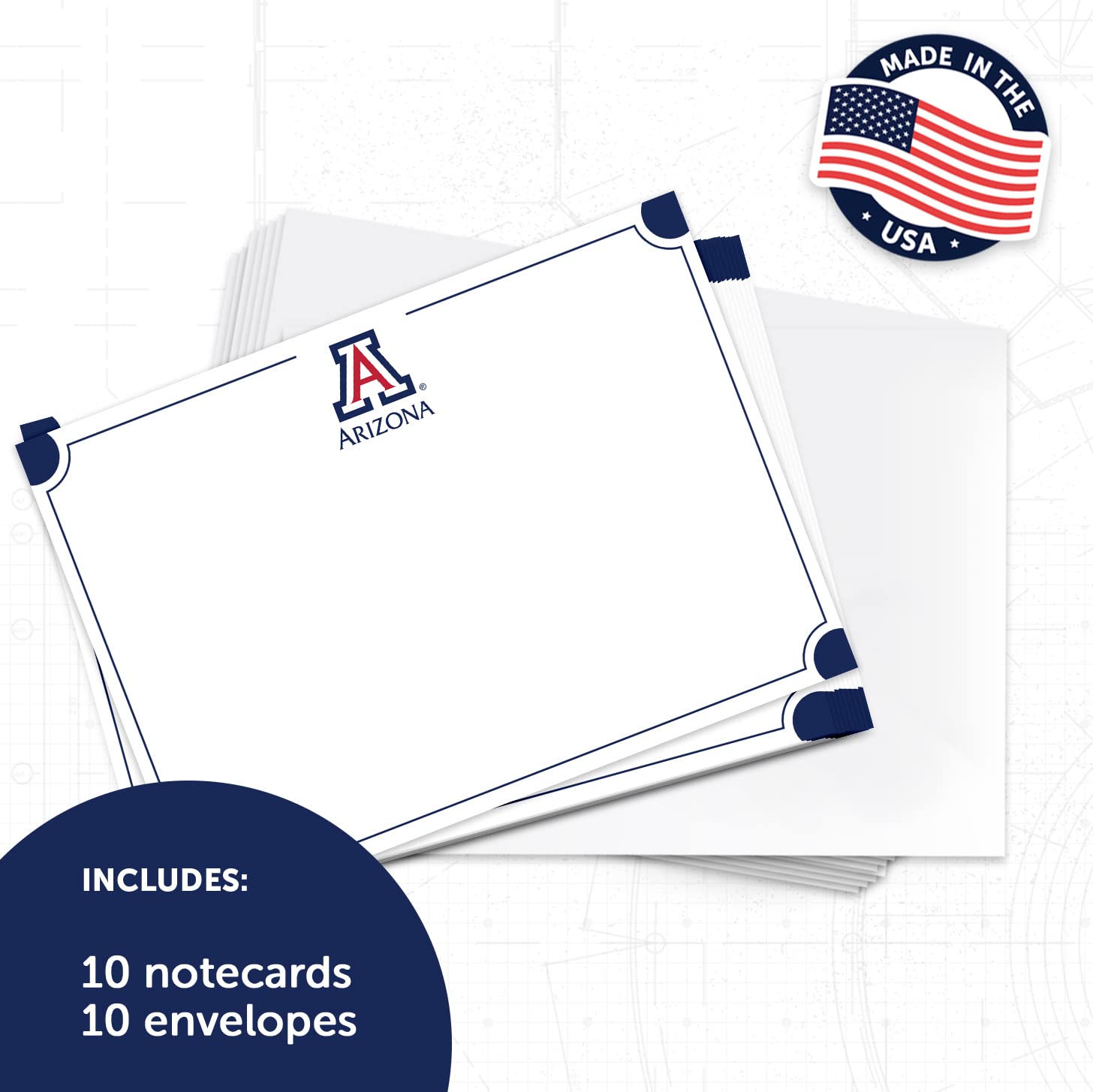 Desert Cactus University of Arizona - Paquete de 10 tarjetas de papelería UA Wildcats incluye sobres, Memo Party Thank You (tarjeta de notas 4b)