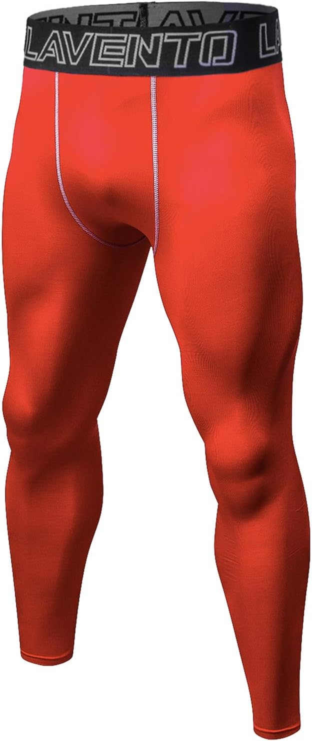 Lavento Men's Compression Pants Baselayer Cool Dry Workout Tights (Red,Small)