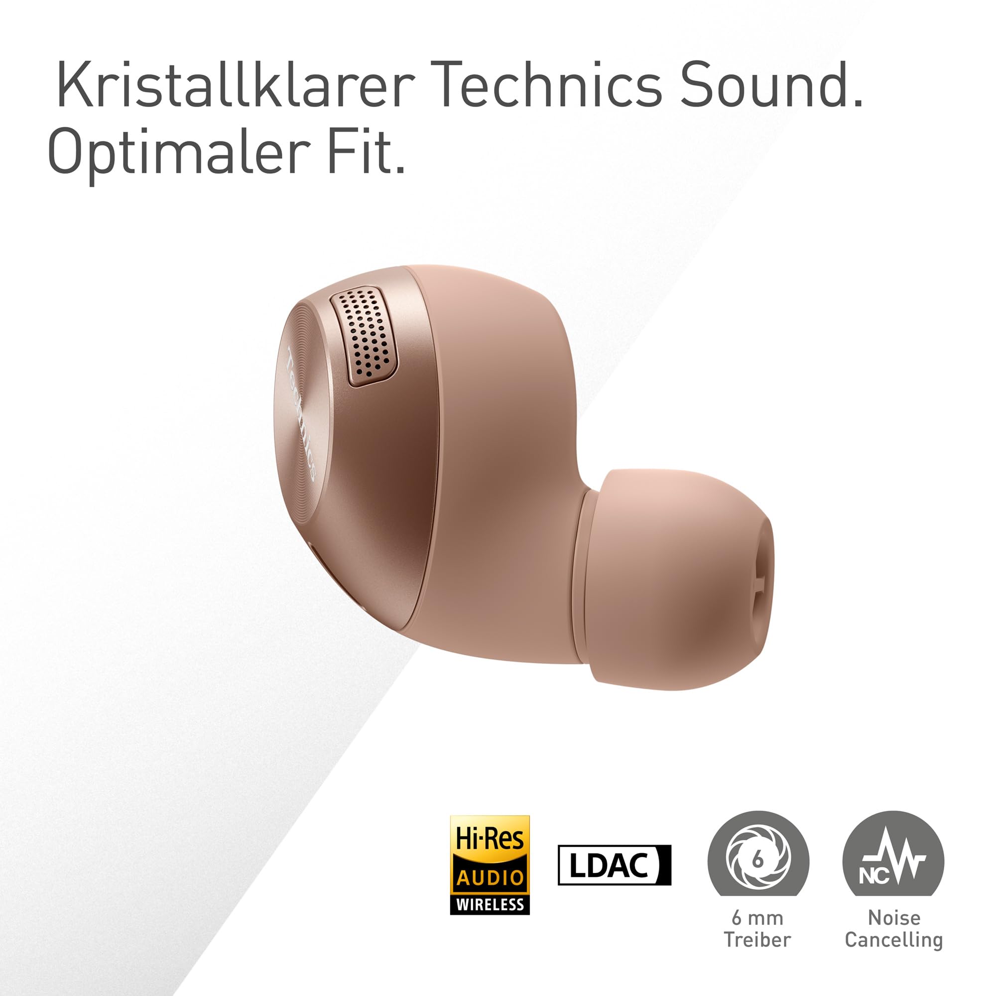Technics EAH-AZ40M2EN Kabellose Ohrhörer mit Noise Cancelling, Multipoint Bluetooth 3 Geräte, Bequemer In-Ear-Kopfhörer mit Integriertem Mikrofon, Roségold