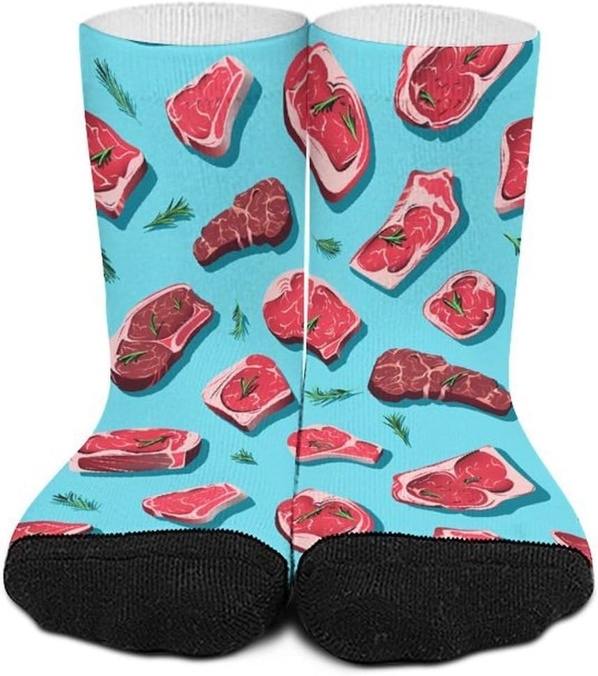 Meat Slices Pattern Knee High Socks Athletic Long Stockings Sport Casual Crew Tube Sock Boot