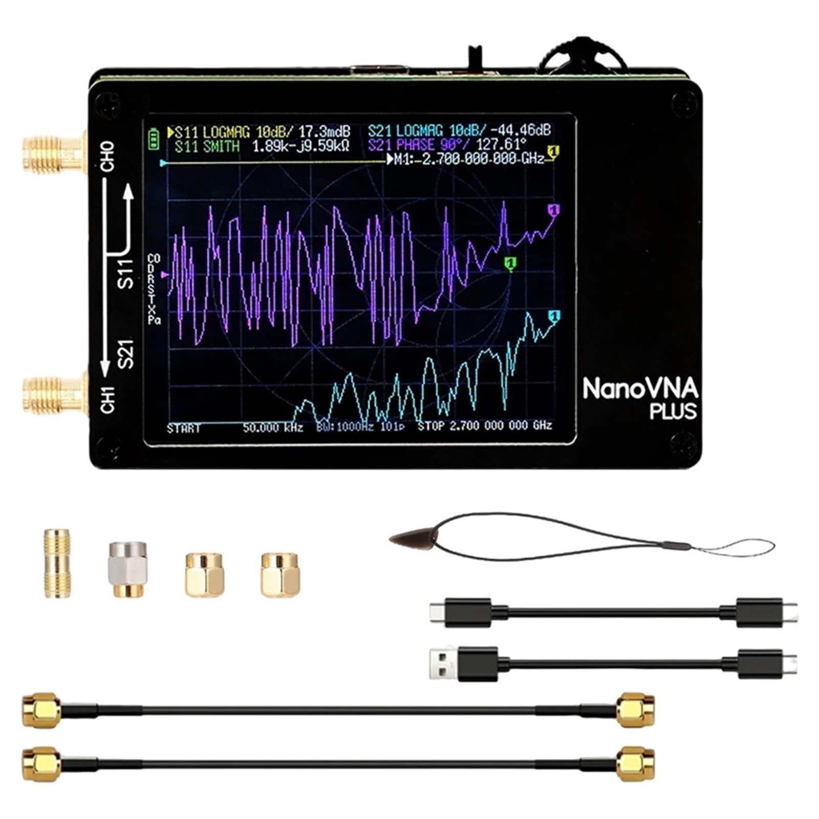 Analizzatore di rete, Analizzatore di spettro MF VHF UHF 50Khz-2.7Ghz Strumento misurazione a riflessione a rete test 'antenna,per la diagnostica dei cavi di rete