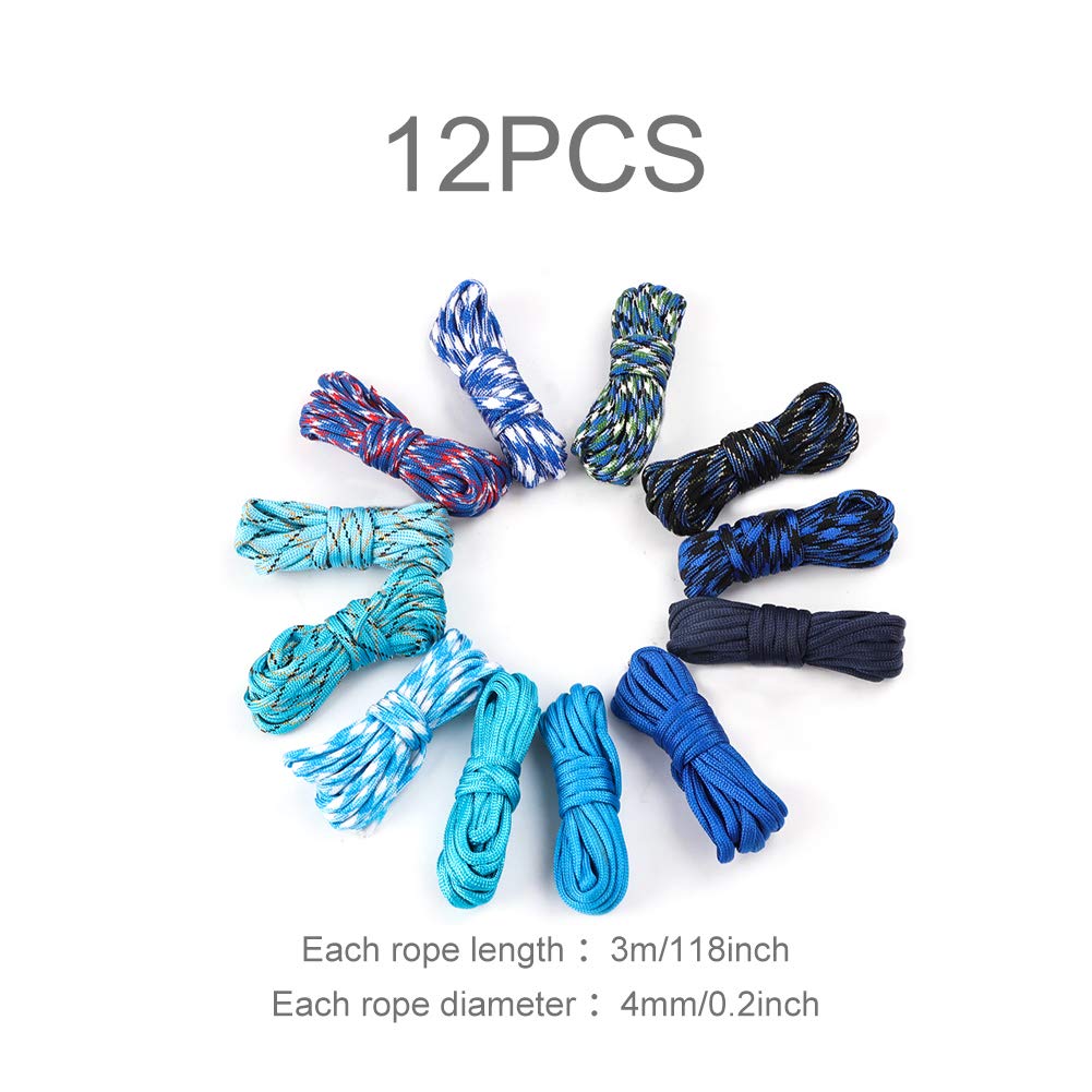Paracorde 550 Hileyu 12 Couleurs - Corde Parachute 3M Multifonction Pour Bracelets, Chiens, Camping Et Survie