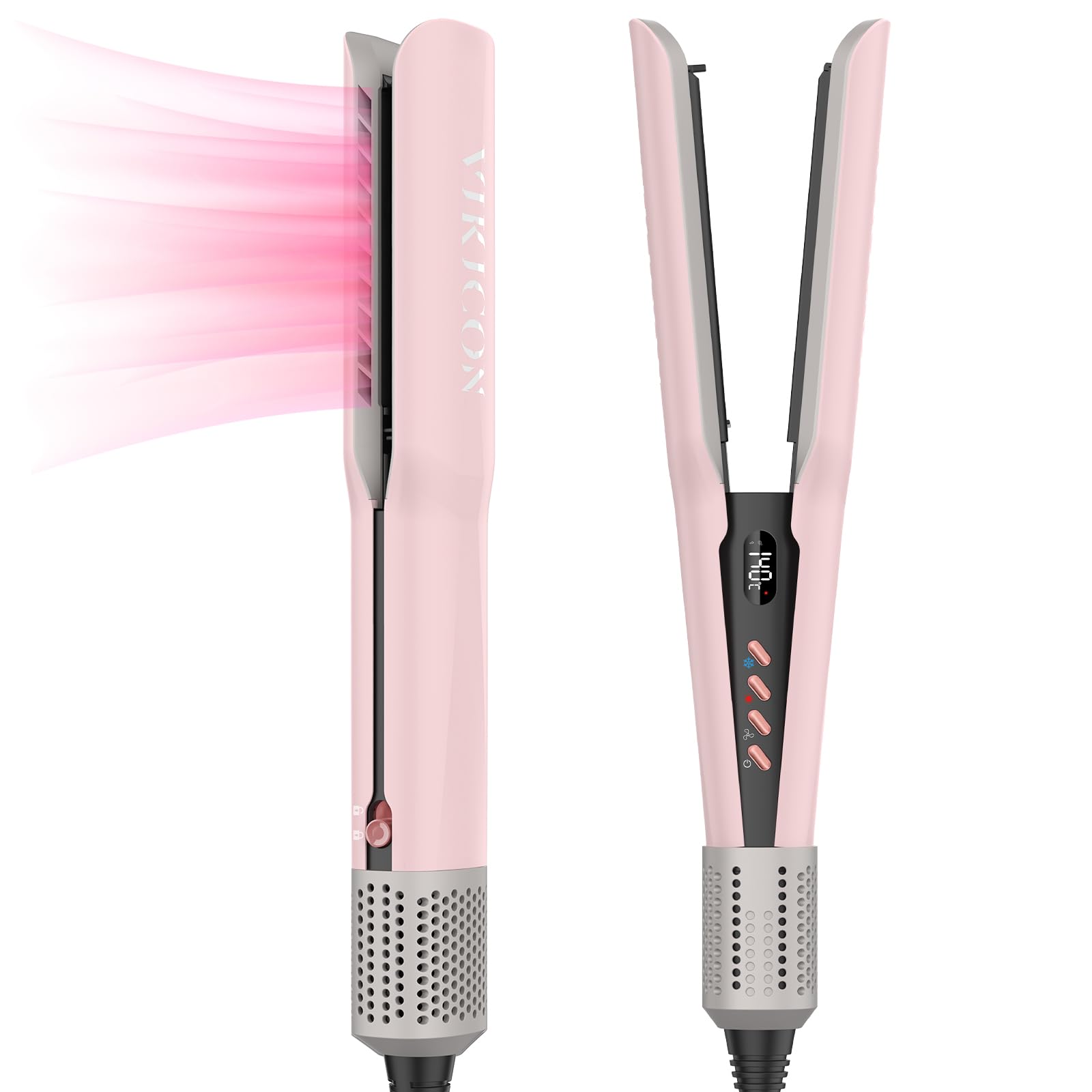 Air - Plancha de pelo sin placas calefactoras, estilo iónico para cabello largo, color rosa claro | Plancha alisadora de aire para rizar y alisar el pelo de longitud media a largo, no daña el cabello, menos rotura, más brillo