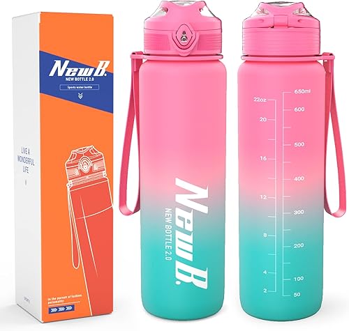 One Touch Botella de agua deportiva (paquete de 1) con asa de transporte, a prueba de fugas, tapa abatible, sin BPA, botella de agua de material