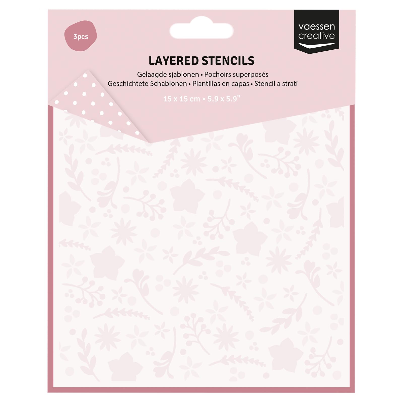 Vaessen Creative Layered Stencils Flowers and Stars - 3 Pcs Reusable Stencils for Crafts of 5.9 x 5.9 (15 x 15 cm) - Scrapbooking, Cardmaking and Papercrafts