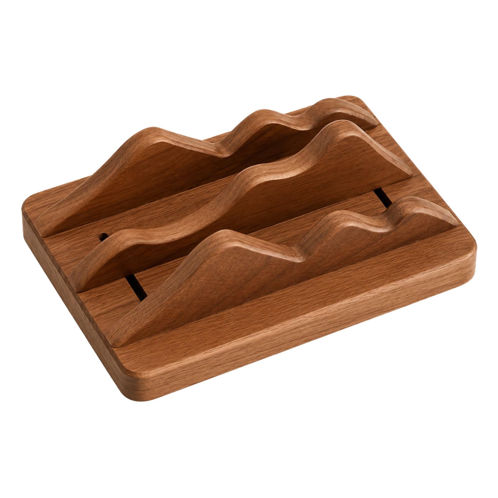 BLOMZA Adjustable Dual-Slot Vertical Laptop Stand, Solid Walnut Wood Desktop Organizer Holder Rack with Space-Saving Storage for Notebooks Tablets and Phones Ideal for Home Office Desk Mountain-Shaped
