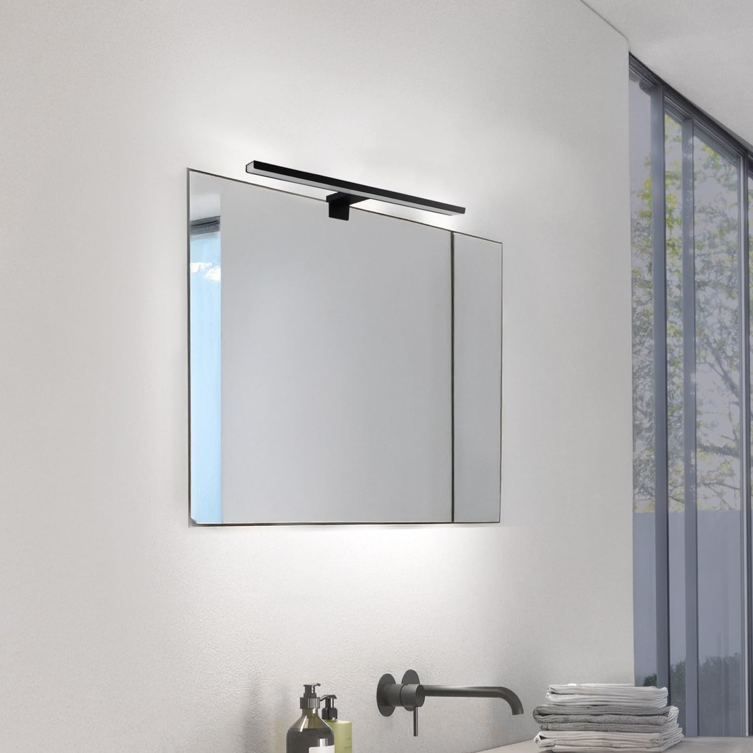 M Ledme - Lampa ścienna LED do lustra łazienkowego Plex 8 W 40 cm, neutralna biel 4000 K, wodoodporna IP44, mocowana do lustra, mebli lub ścian, 400 x 51 x 128 mm (wys.)