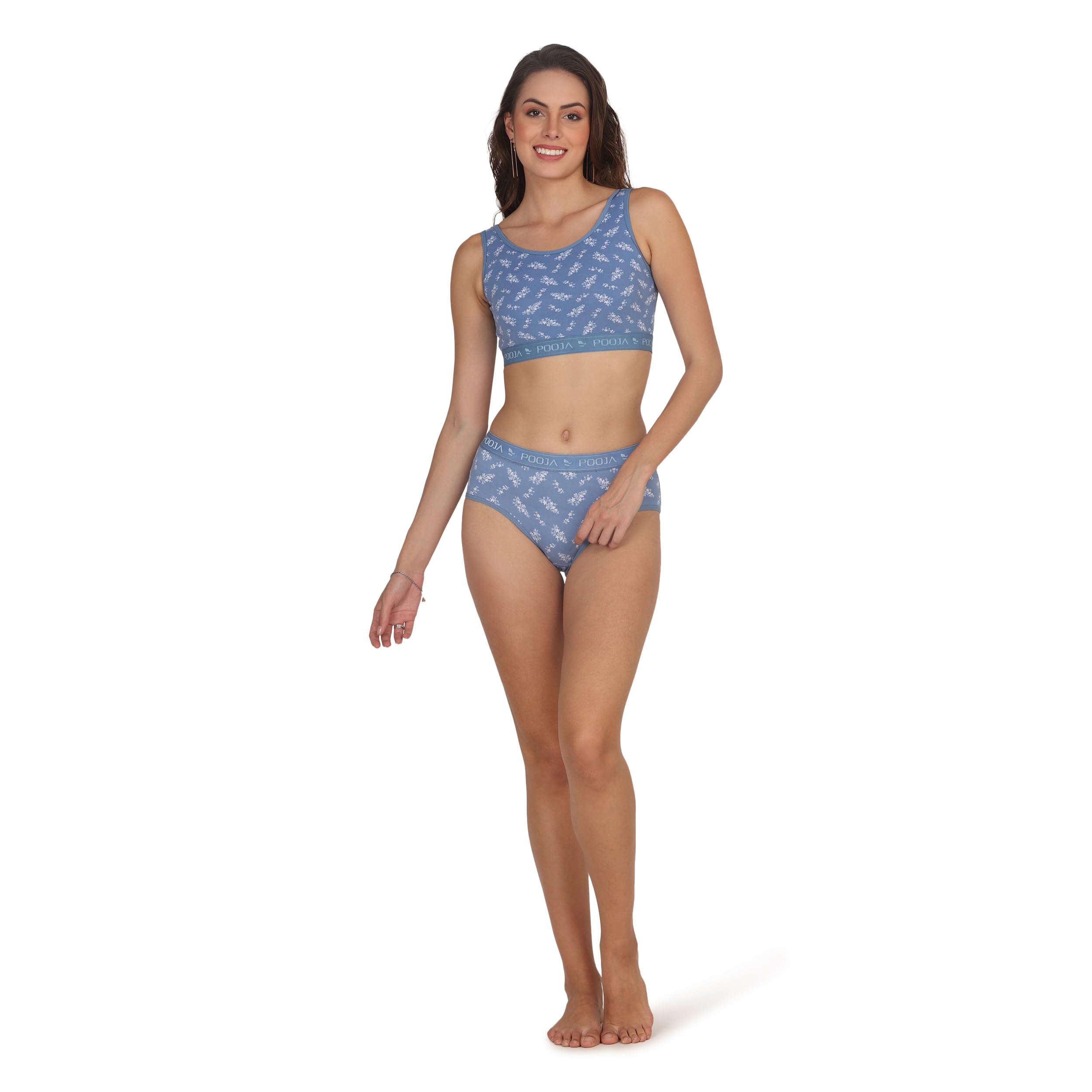 POOJARAGENEEComfortable Bra and Underwear Set for Women Smooth Fabric Printed Set