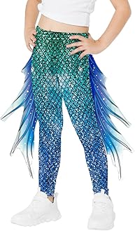 EciodciGirl's Mermaid Leggings 3D Fish Scale Print High Waisted Stretchy Pants Birthday Halloween Costume Tights for Girls