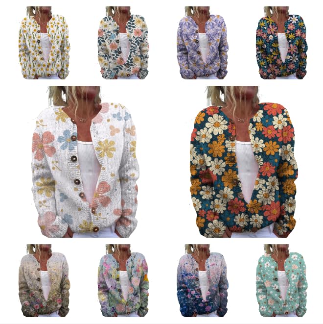 Floral Button Up Sweater Cardigan for Women Trendy Oversized Long Sleeve Casual Sweaters Plus Size Tops Outfits4