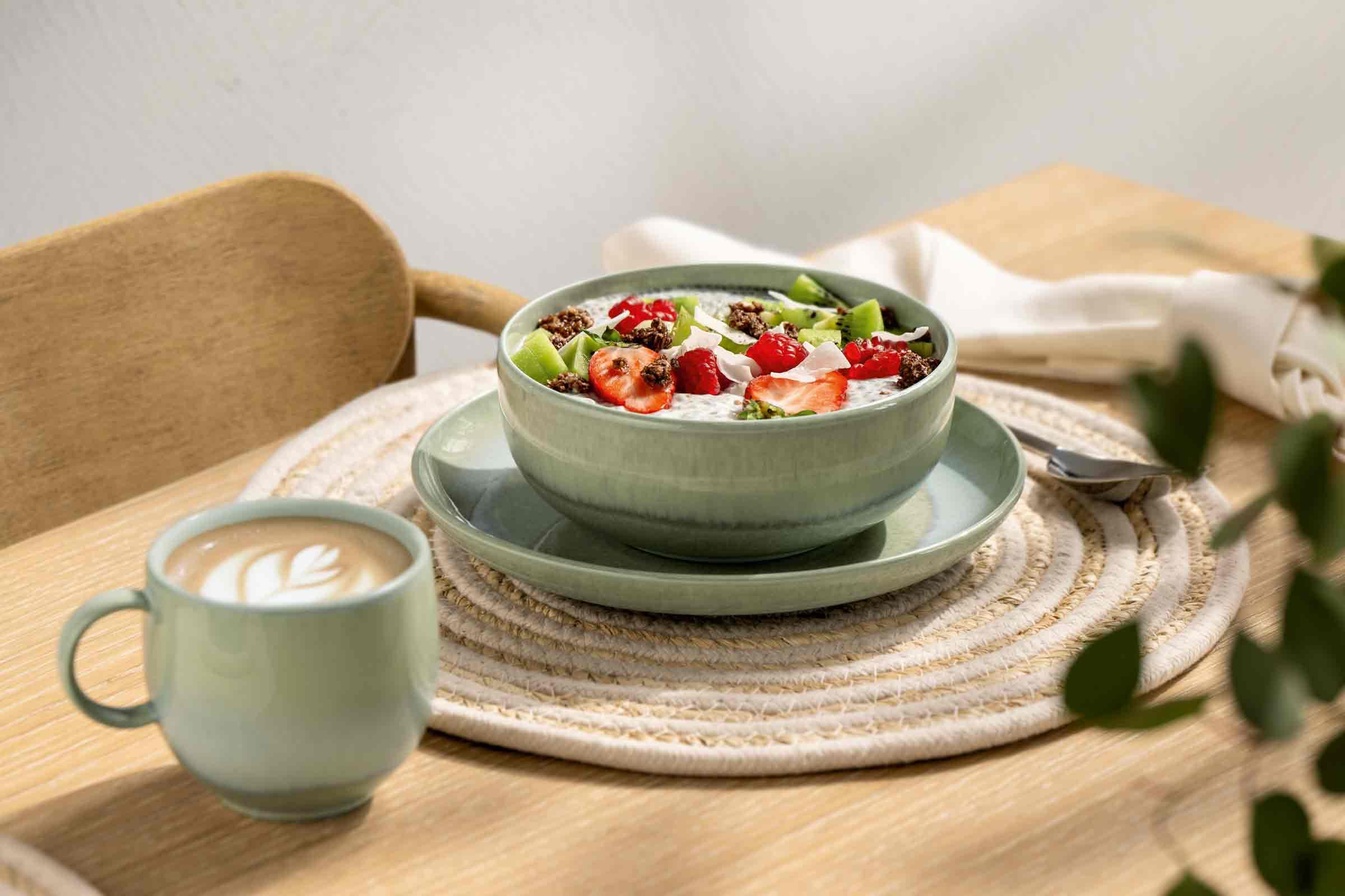 like. by Villeroy & Boch Perlemor Alga Müslischale/Bol 4er Set, 15 cm, Spülmaschinenfest, Mikrowellensicher, Geschirr, Kleine Schalen, Schüsseln Keramik, Premium Porzellan, Grün