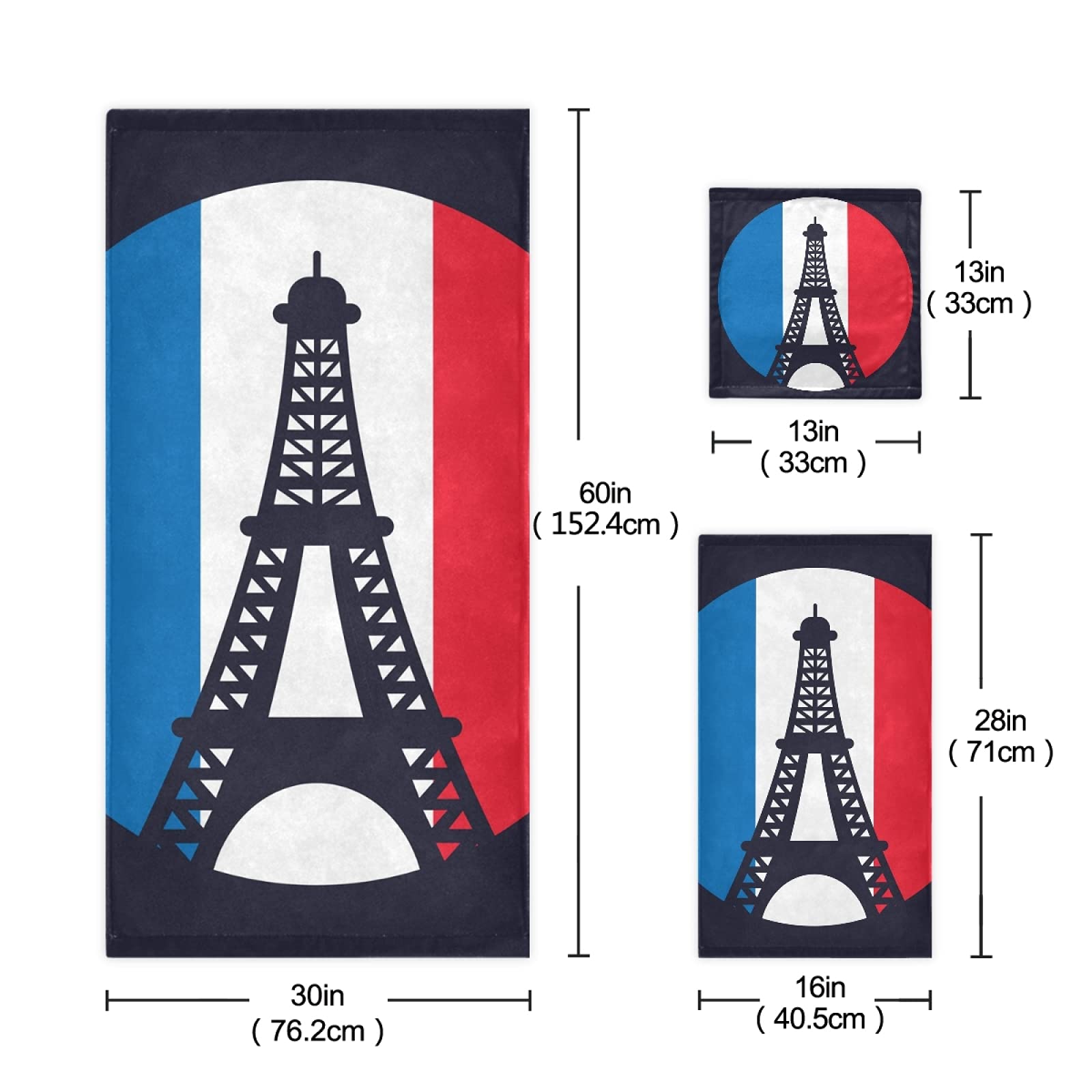 Vnurnrn Bandera De La Cultura De Francia Torre Eiffel Juego de Toallas para Baño Playa Toalla (1 Toalla de Baño y 1 Toalla de Mano y 1 Paño de Lavado) para Nadar Niñas Niños