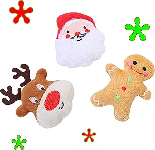 LUCKITTY Cat Plush Catnip Toys - Set of 3, 3.5 Inches Tall, 2.7 Inches Wide - Gingerbread Man, Santa Claus, Elk Design - Fun and Interactive for Your Feline Friend