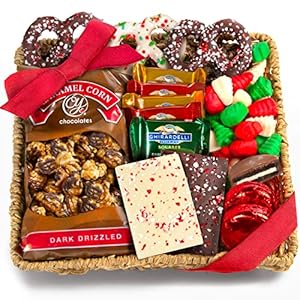 Holiday Classic Chocolate, Candy & Crunch Gift Basket With Handmade Chocolates, Ghirardelli, Caramel Corn for Gourmet…