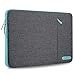 HSEOK Funda Blanda Maletín Impermeable para Ordenador Portátil, Estilo Elegante Bolsa Protectora, Ideal por 15,6 Pulgadas DELL/Ausu/Acer/HP/Toshiba/Lenovo,Gris Lino&Borde Azul