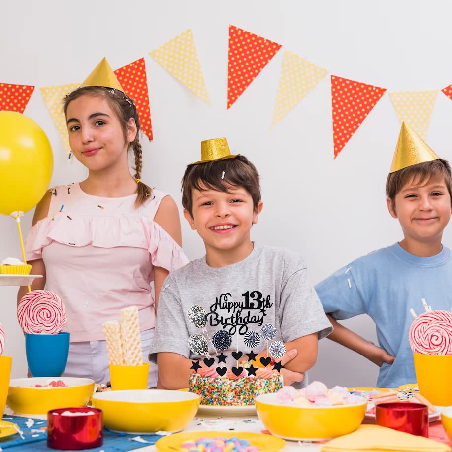 Happy Birthday 13e taarttopper, gouden taartdecoratie voor kinderen, meisjes, jongens, 13e verjaardag, Happy Birthday, cupcake-toppers om de 13e verjaardagstaart te versieren