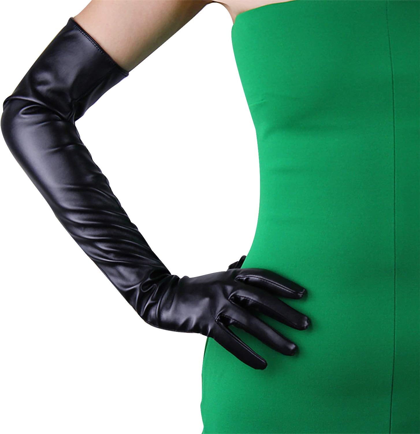 Women Long Leather Opera Gloves Evening Party Costume Faux Leather Cosplay Dress Accessories 24 inches