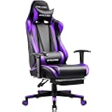 GTRACING Gaming Chair with Footrest, Ergonomic Computer Game Desk Chair, Reclining Gamer Chair Seat Height Adjustment, Swivel Rocker with Headrest and Lumbar, Purple
