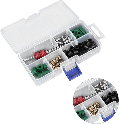 Miniatura 8 de Kit de reparación de núcleo de válvula de aire acondicionado de 71 piezas con 10 núcleos de válvula, 50 juntas de manguera y 10 herramientas de