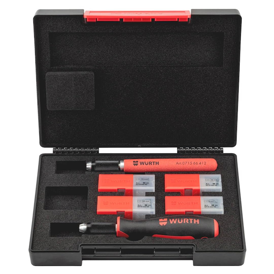 Würth PU-Schaber Set 83 Teile Hochwertiges Schaber-Set zum Entfernen von Kleberesten 071566410 mit 2 PU Schabergriffen, 80 Klingen im ORSY Systemkoffer 4.2.1