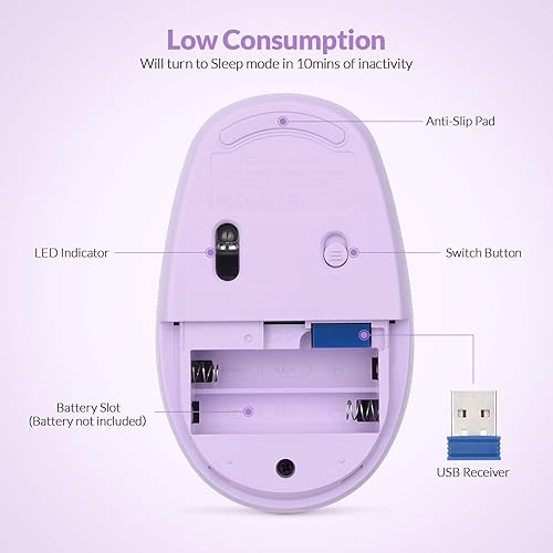 Miniatura 3 de Rii Ratón inalámbrico RM700 2.4G silencioso con receptor USB Nano para laptop, PC, Mac, Chromebook, ventanas (morado)
