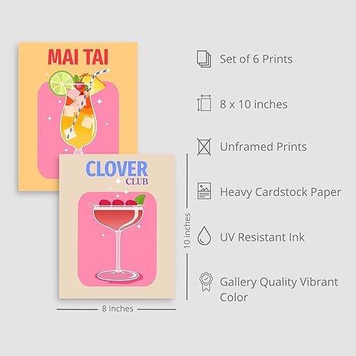 Miniatura 4 de Jack Meets Kate Letreros de bar, impresiones artísticas de pared para bar en el hogar, 6 piezas, 8 x 10 pulgadas, sin marco