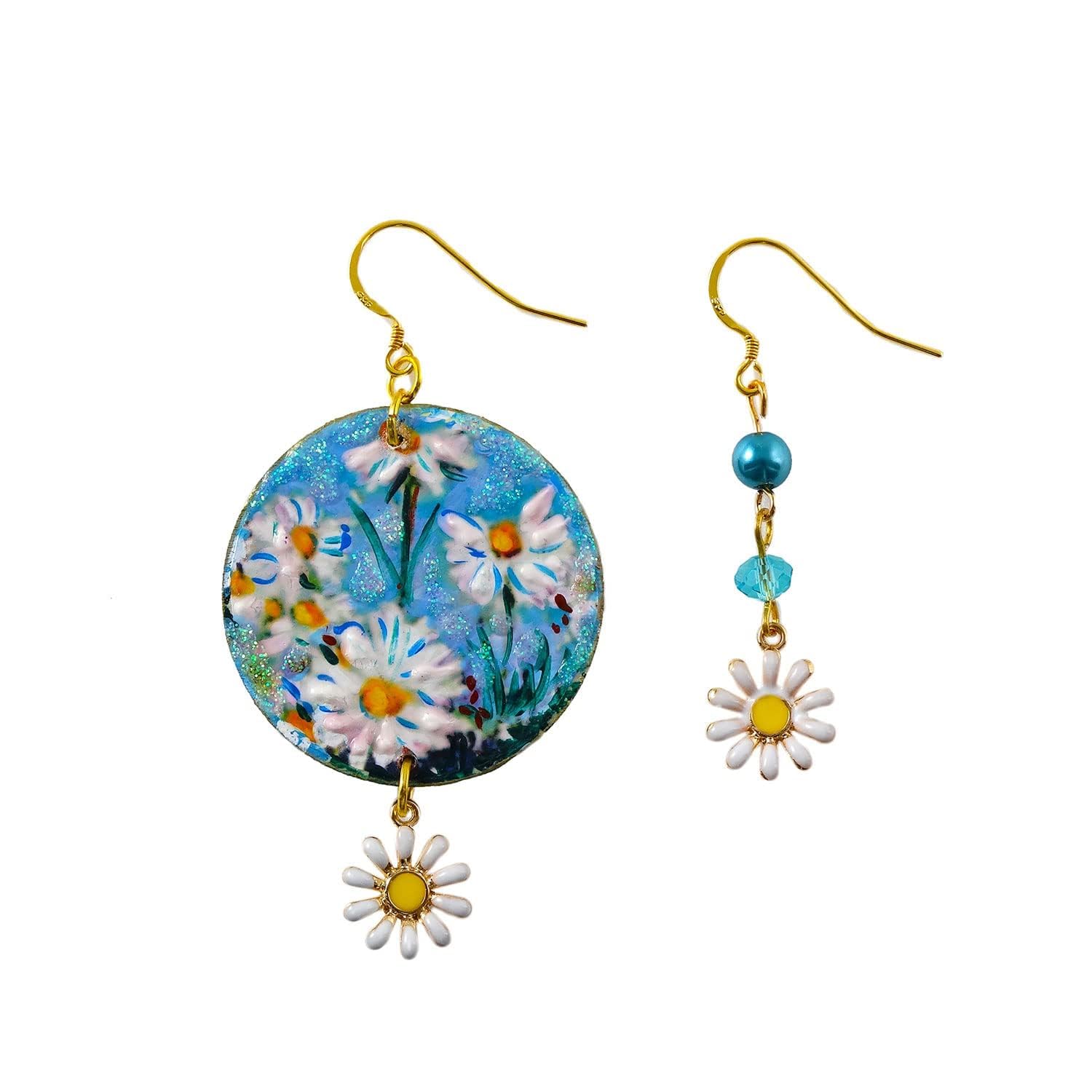Orecchini dipinti a mano – MARGHERITA I LOVE YOU! - Orecchini pendenti da donna, Gioielli in legno dipinti a mano, Gancio in argento, Made in Italy, Bijoux da donna decorati, Lavorazione Artigianale