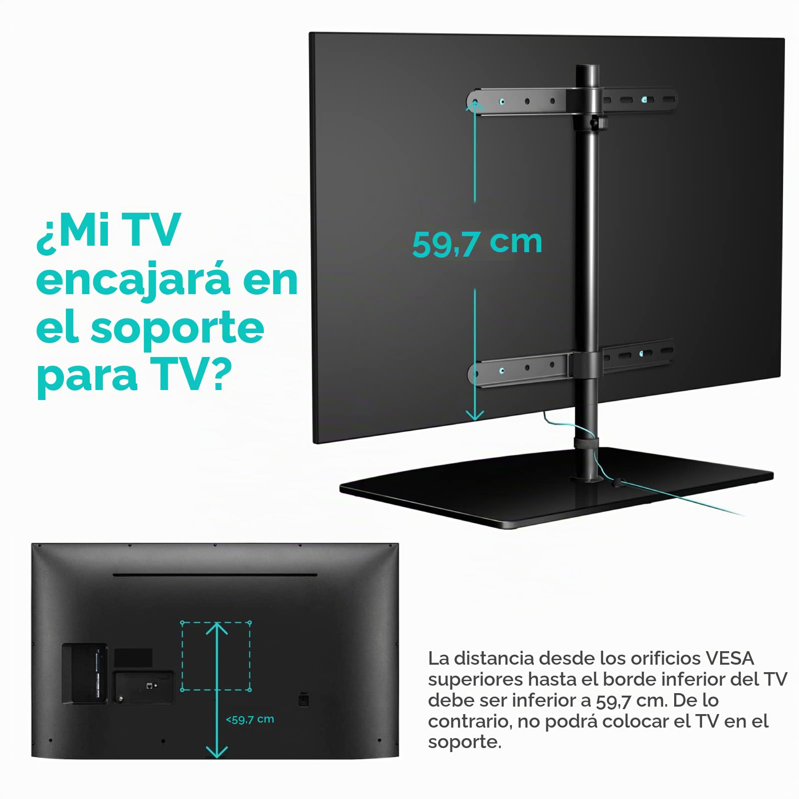 ONKRON Soporte TV 32-75 Pulgadas, hasta 40 kg, VESA 100x100-400x400, Soporte Television Giratorio, Base de Vidrio Templado, Sujeción para Colgar la Pantalla, Pie Television Universal, Negro PT3-B