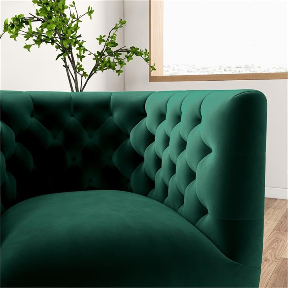 ASHCROFT Rose Mid-Century Modern Tufted Back Velvet Swivel Chair in Green