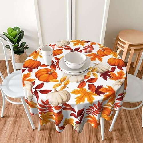 Miniatura 5 de BETGINY Mantel de Otoño de 70 Pulgadas Redondo Rústico de Acción de Gracias con Diseño de Calabaza y Hojas de Arce, Mantel de Tela para Granja,