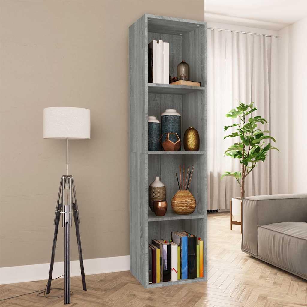 Libreria grigia con 4 ripiani, scaffale versatile in legno per soggiorno, ufficio e corridoio, ideale come mobile TV, spazio per libri, DVD, decorazione, robusto materiale in legno, 36 x 30 x