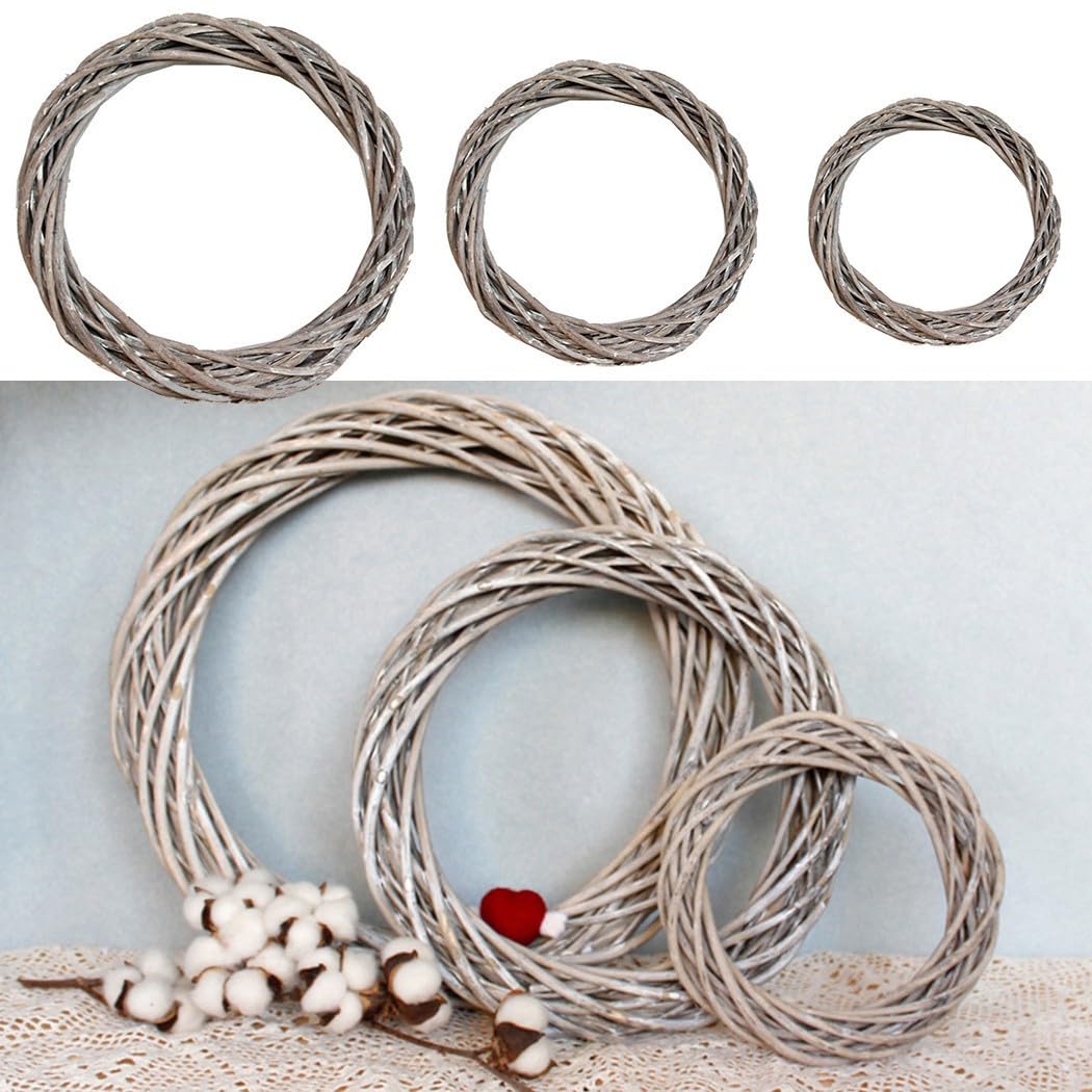 Eawfgtuw Christmas Grey Rattan Wicker Vine Wreath For Ring Garland for Holiday, Wedding, Party, Nursery, Shop, and Photography Decoration, 20cm/25cm/30cm Hanging Rustic Fest（25cm