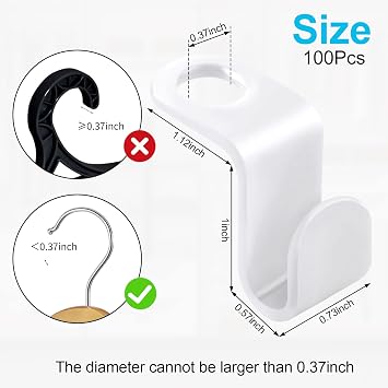 100 PCS Space Saving Hanger Hooks and Clips for Plastic Hangers (White)