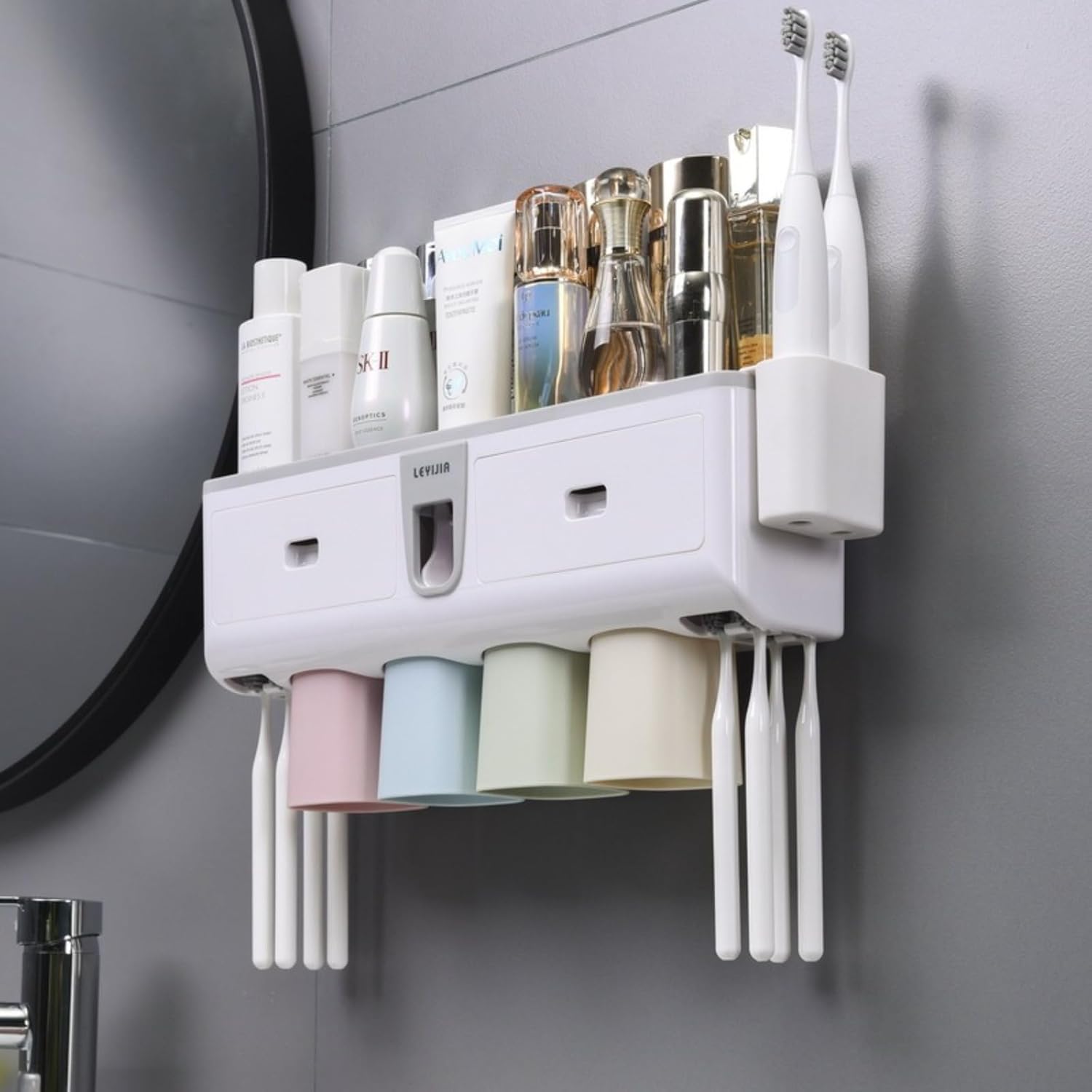 Wall-Mounted Four-Person wash and Storage Rack, Toothbrush Rack