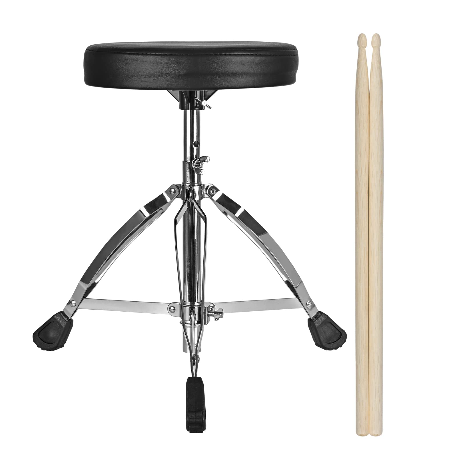 tipatyard Drum Throne Height Adjustable Padded Drum Seat Stool with Foldable Double Braced Anti-Slip Feet, Black Drum Chair for Adults Drummers