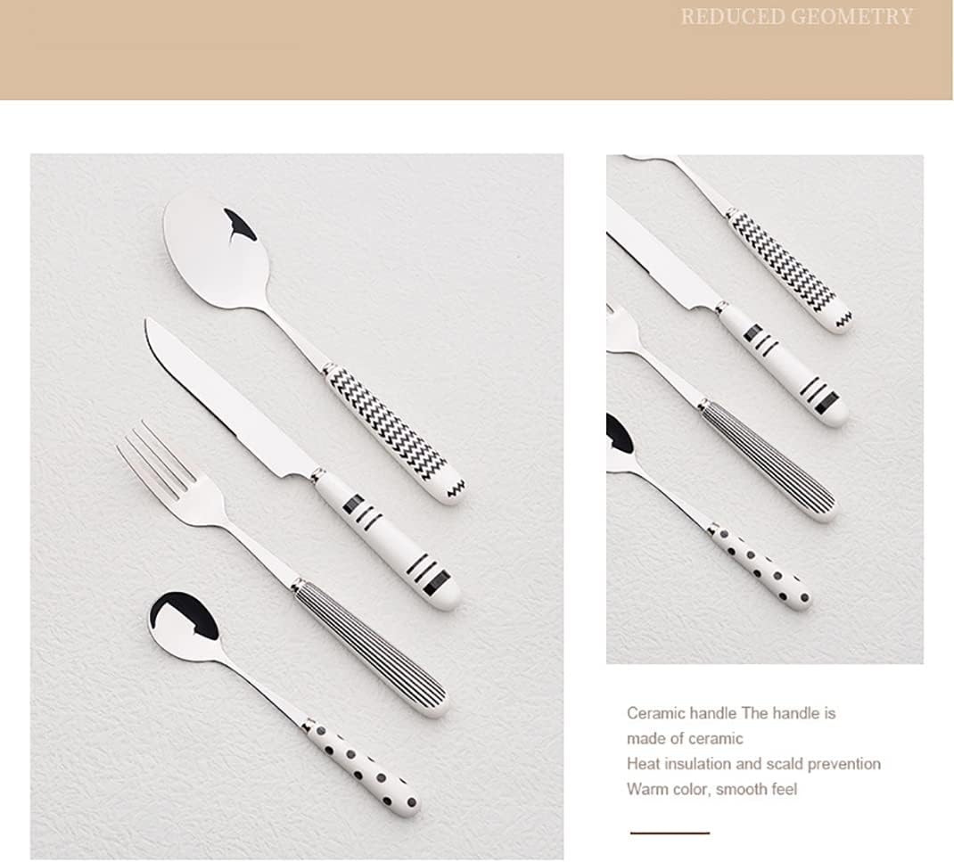 24 Piece Silverware Set for 6 Black and White Ceramic Handle Stainless Steel Flatware Set Modern Cutlery Utensils Set for Home Kitchen Wedding Include Knives Forks and Spoons Set