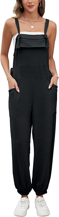 Gardenwed Women's Casual Loose Fit Overalls, Elastic Ankle Cuffs Adjustable Straps Jumpsuit with Pockets