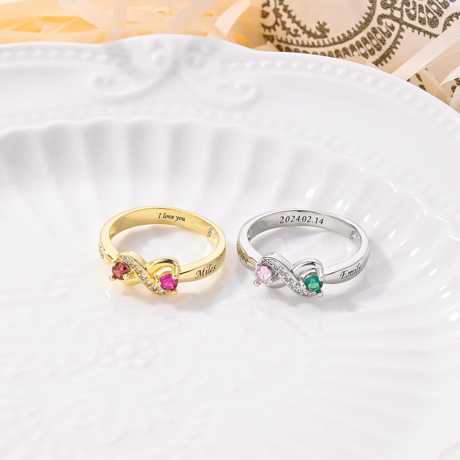 S925 Sterling Silver Infinity Promise Ring for Her Personalized Couples Names Ring with 2 Birthstones Custom Engraved Promise Rings for Girlfriend Wife Women