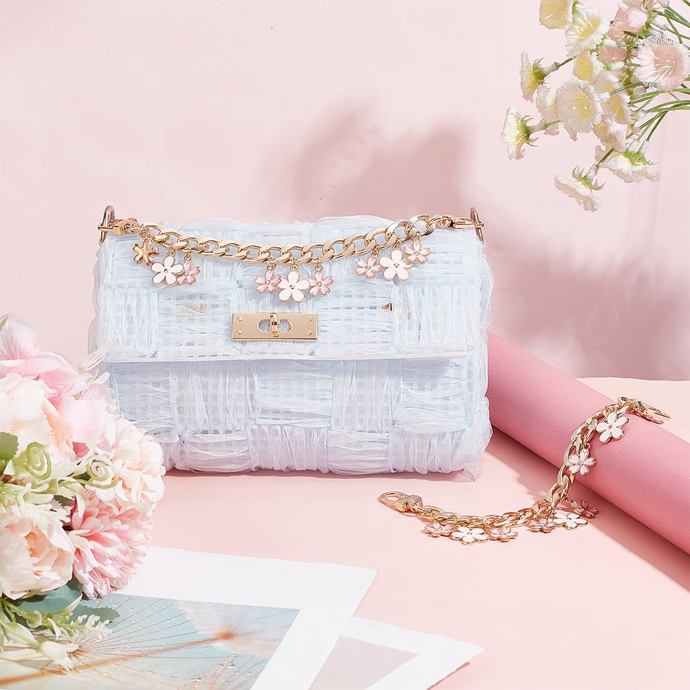 PH PandaHall 2pcs Purse Chain Strap Replacement 7.9" Short Chain Straps Enamel Flower Charm Purse Handle Extender Decorative Bag Chains Golden Chain for Purse Handbag Wallet Crossbody Shoulder Bag - Image 7