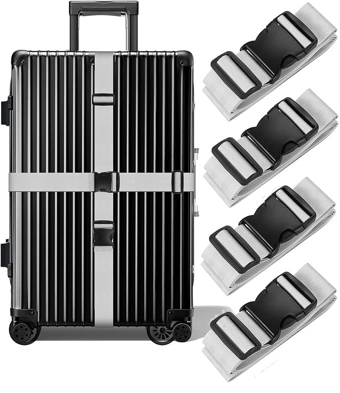 Luggage Straps for Suitcases, Secure Your Belongings, Made Seat Belt Material Size 2" X6.5FT for Trolley Bags, Duffel Bags (4 Pack, Grey) (B0D94VTLST) Amazon Price History, Amazon Price Tracker