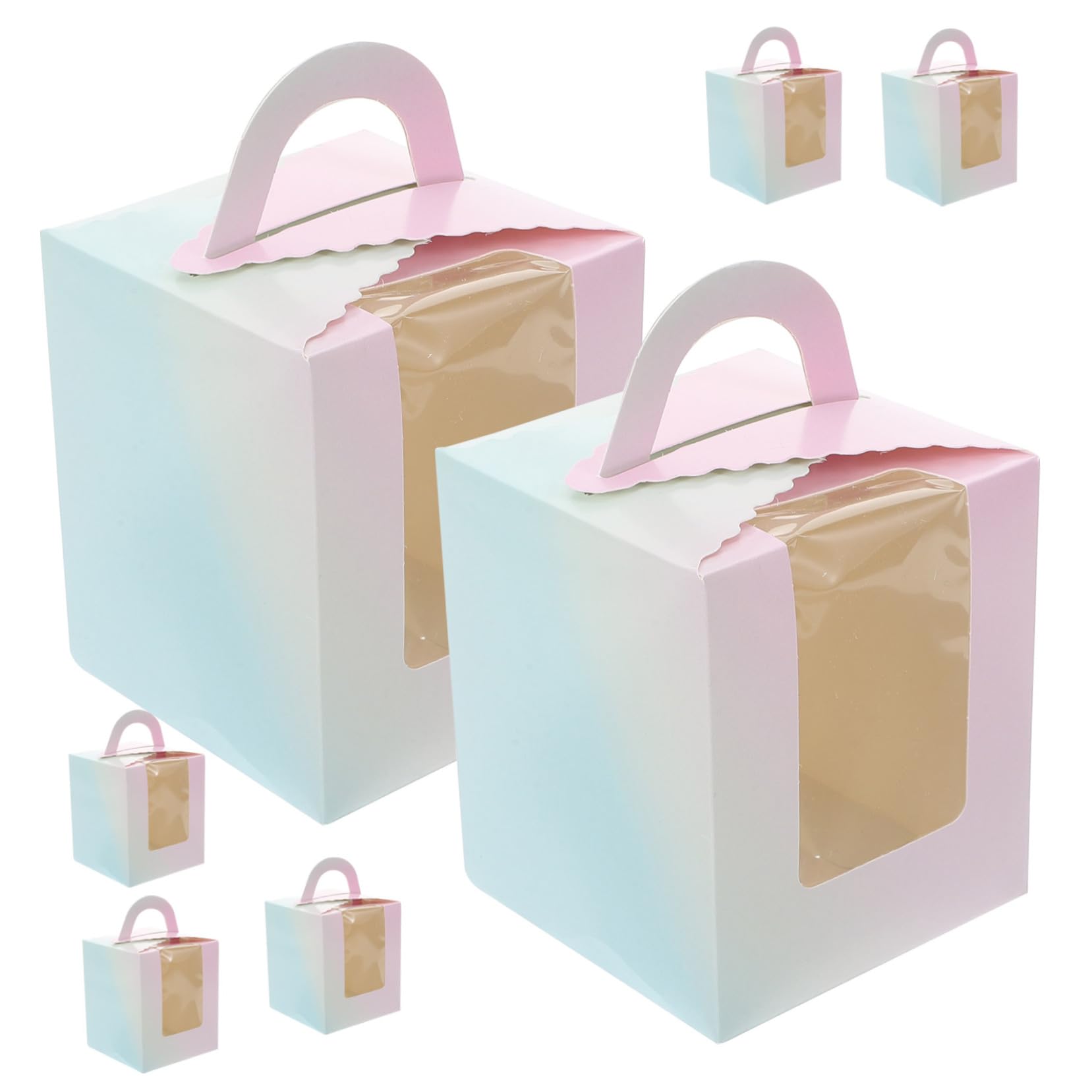 ULTECHNOVO 50pcs Cake Window Boxes Handle Small Bakery Dessert Mousse Cupcake Packing Boxes