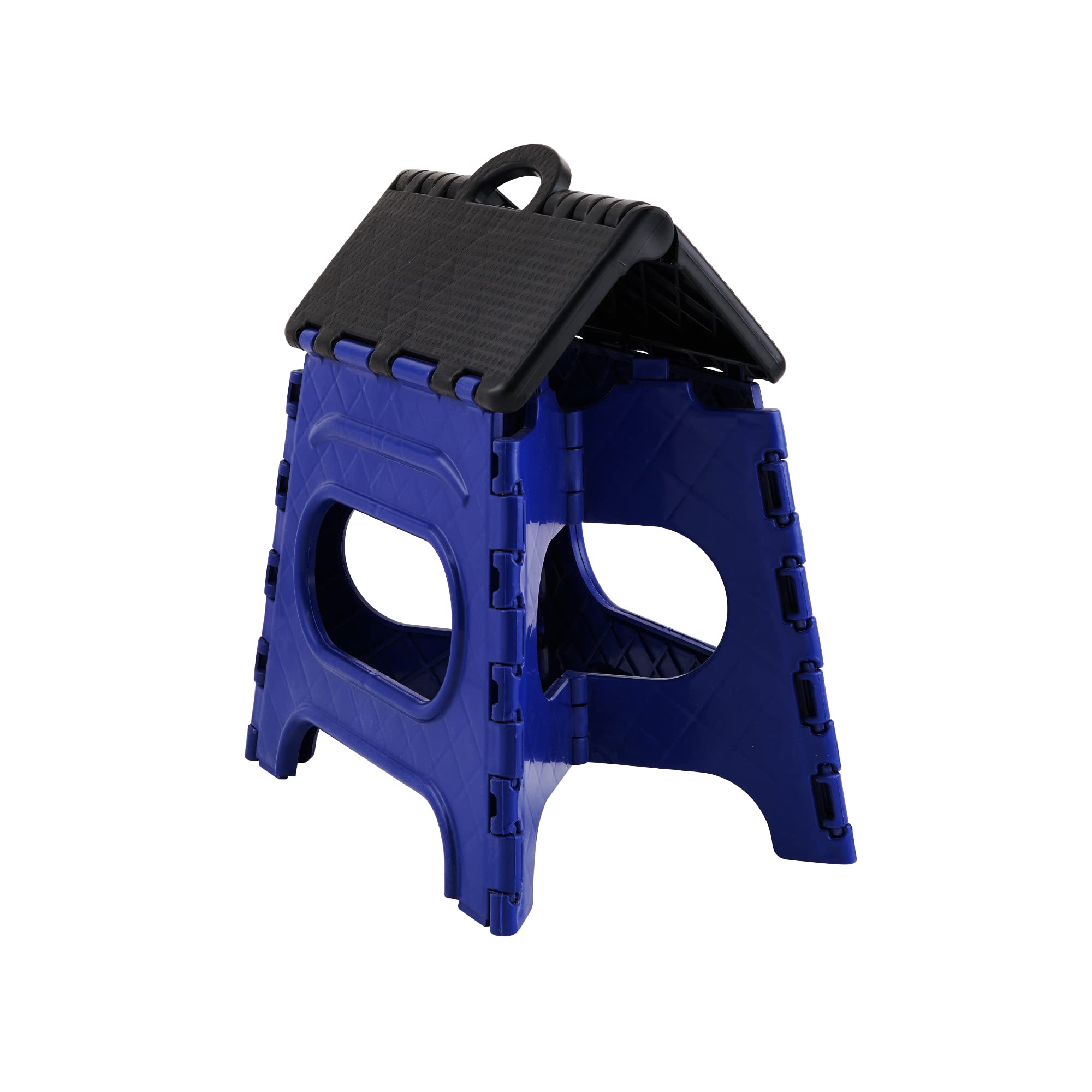 Primelife 12 inch Folding Step Stool for Adults, Non-Slip Textured Grip Surface, Foldable Space Saving Design, Carrying Handle, Holds for Kitchen and Rest of Home, (Blue-Black)-Prime 4