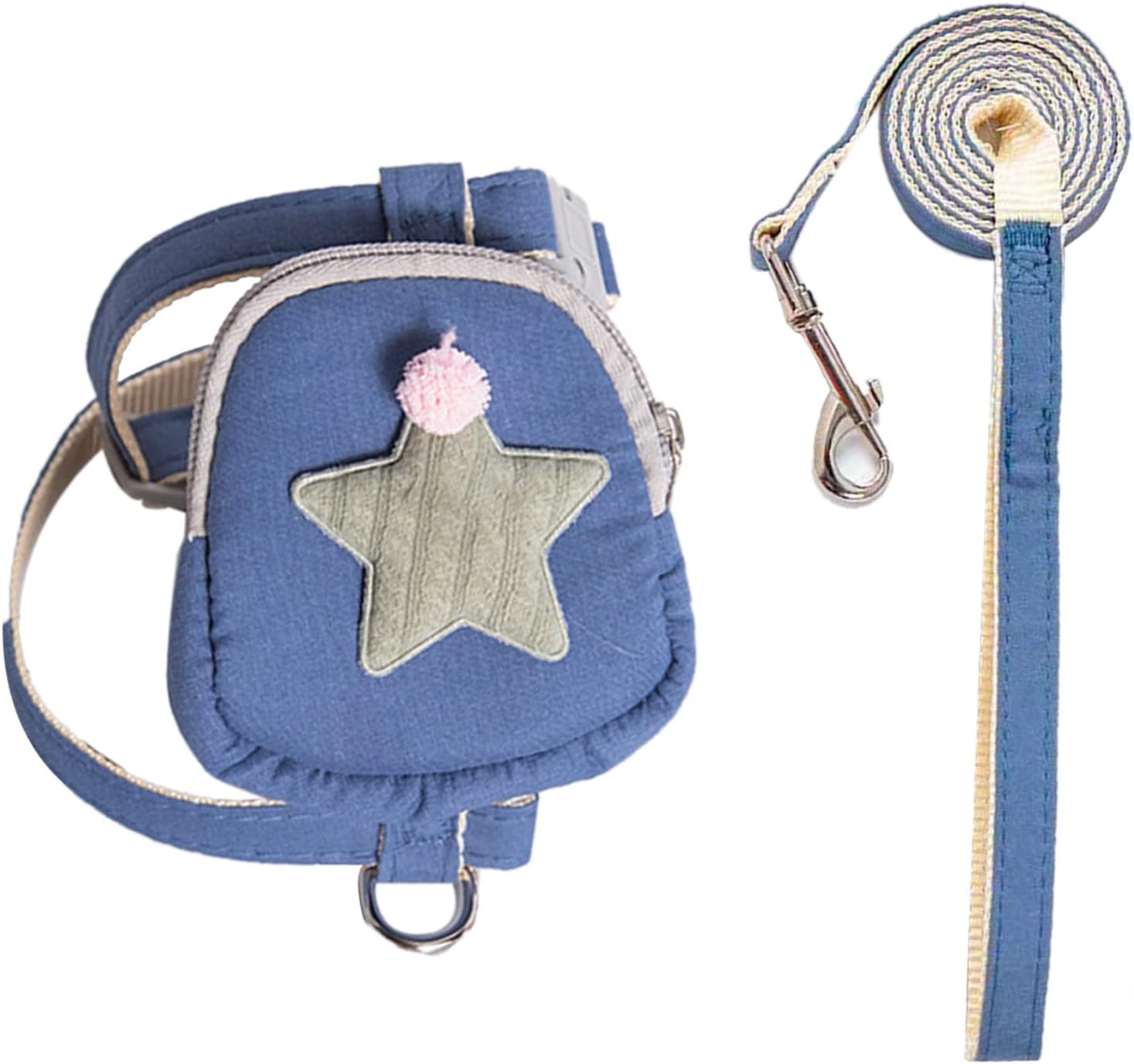 Zerodis Pet Harness Leash Set, Cute Backpack Cat Dog Vest Harness Leash, Even Pressure Distribution, Snap Design, Blue, S