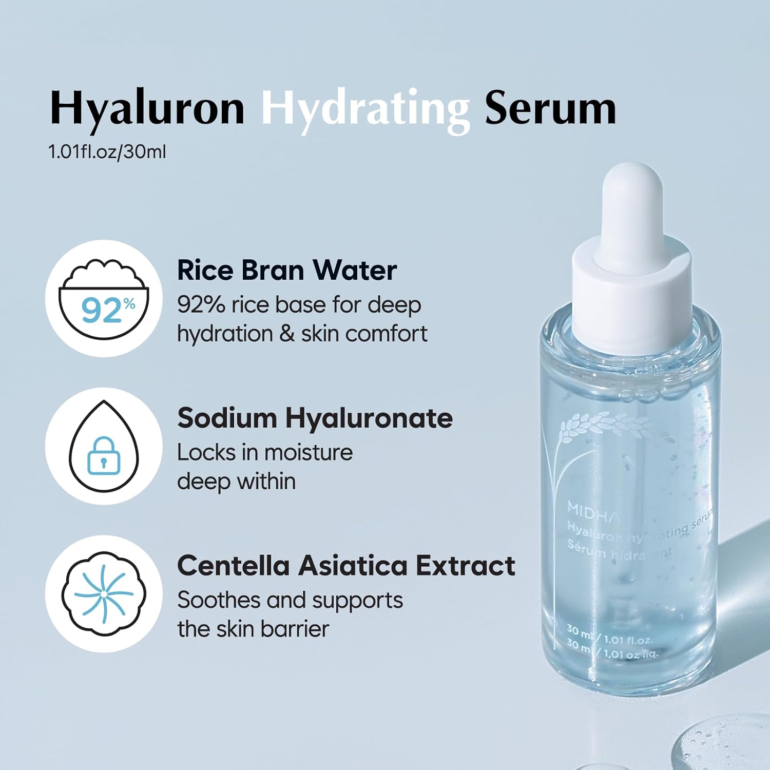 MIDHA Hyaluron Hydrating Serum, Deep & instant moisturizing, 8 layer hyaluronic acid contained, quick hydrating serum, vegan