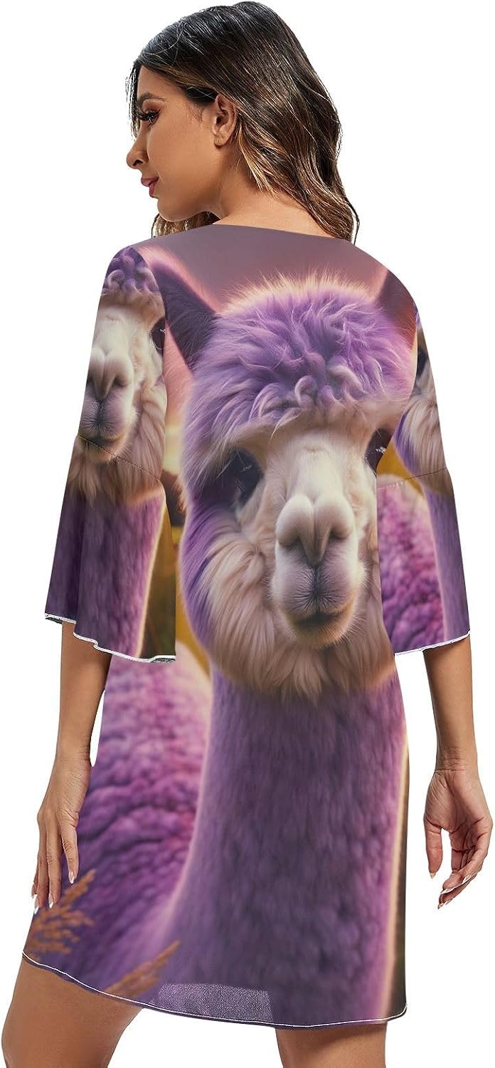 Purple Alpaca Casual Dress Printed Line Maternity Dress S-XXL