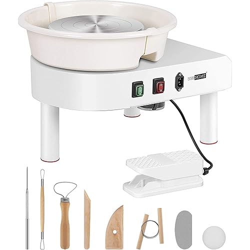 VIVOHOME 25CM Pottery Wheel Forming Machine 350W Electric DIY Clay Tool with Foot Pedal and Detachable Basin for Ceramic Work Art Craft White