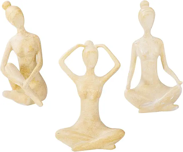 Juego de 3 Figuras Decorativas de Yoga Beige para Decoración del Hogar