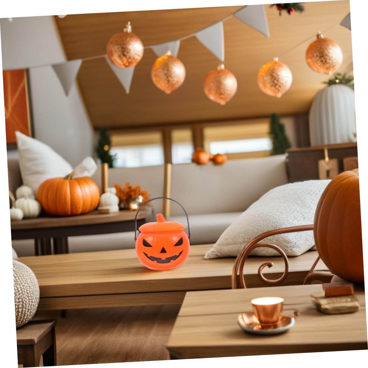Halloween Season Pumpkin Candy Bucket Light Sound Plastic Handle Kids